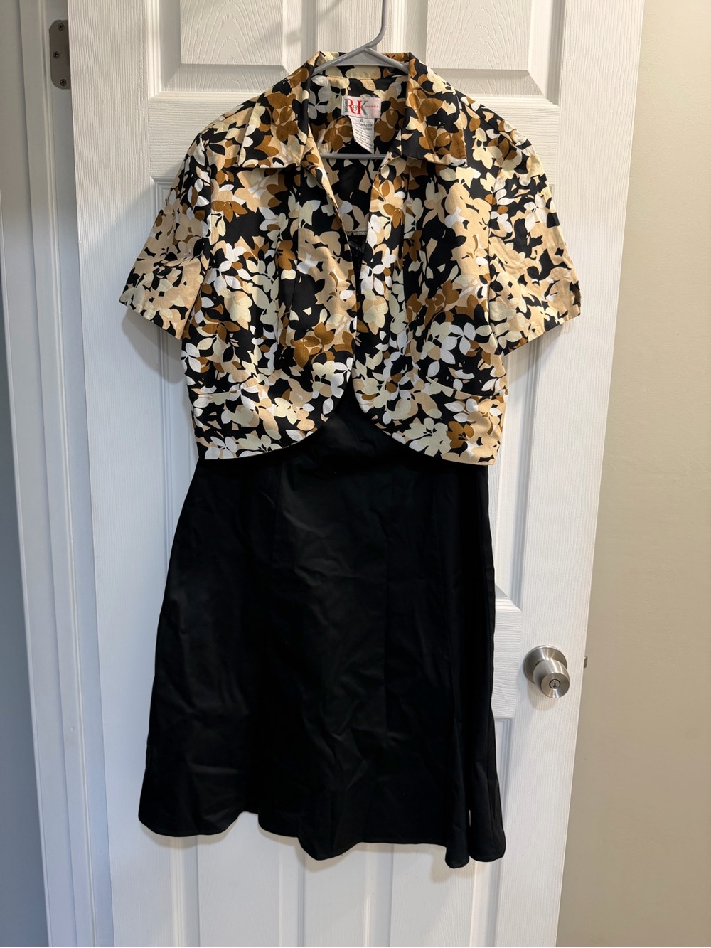 RK Floral Cropped Blazer with Black Dress